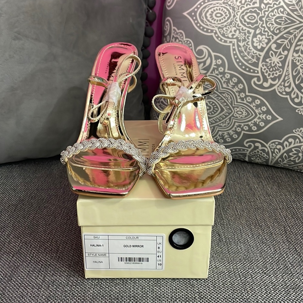 Halina Gold Metallic Diamanté Sandals - Picture 5 of 10